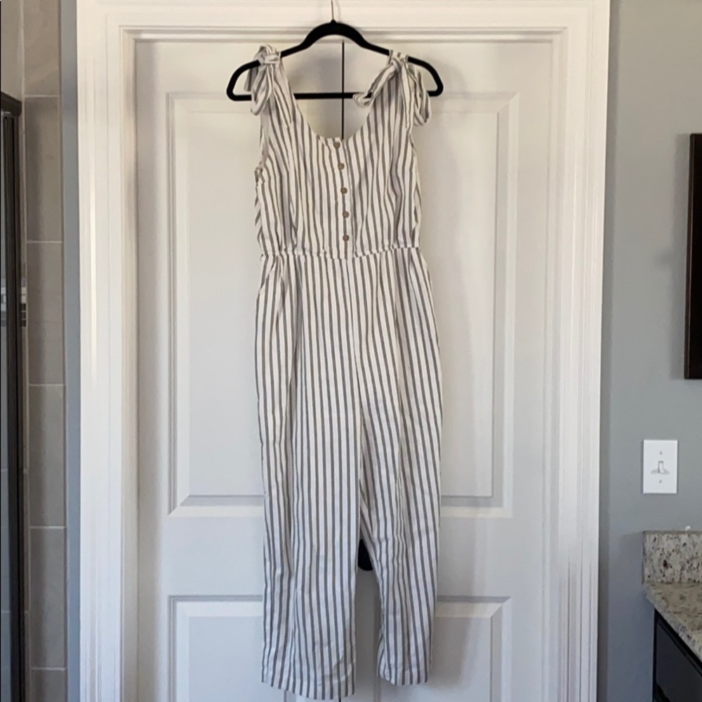 Olive and white striped jumpsuit